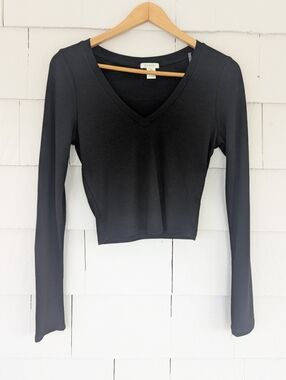 New! Bozzolo Black Long Sleeve Cropped Top Size Small